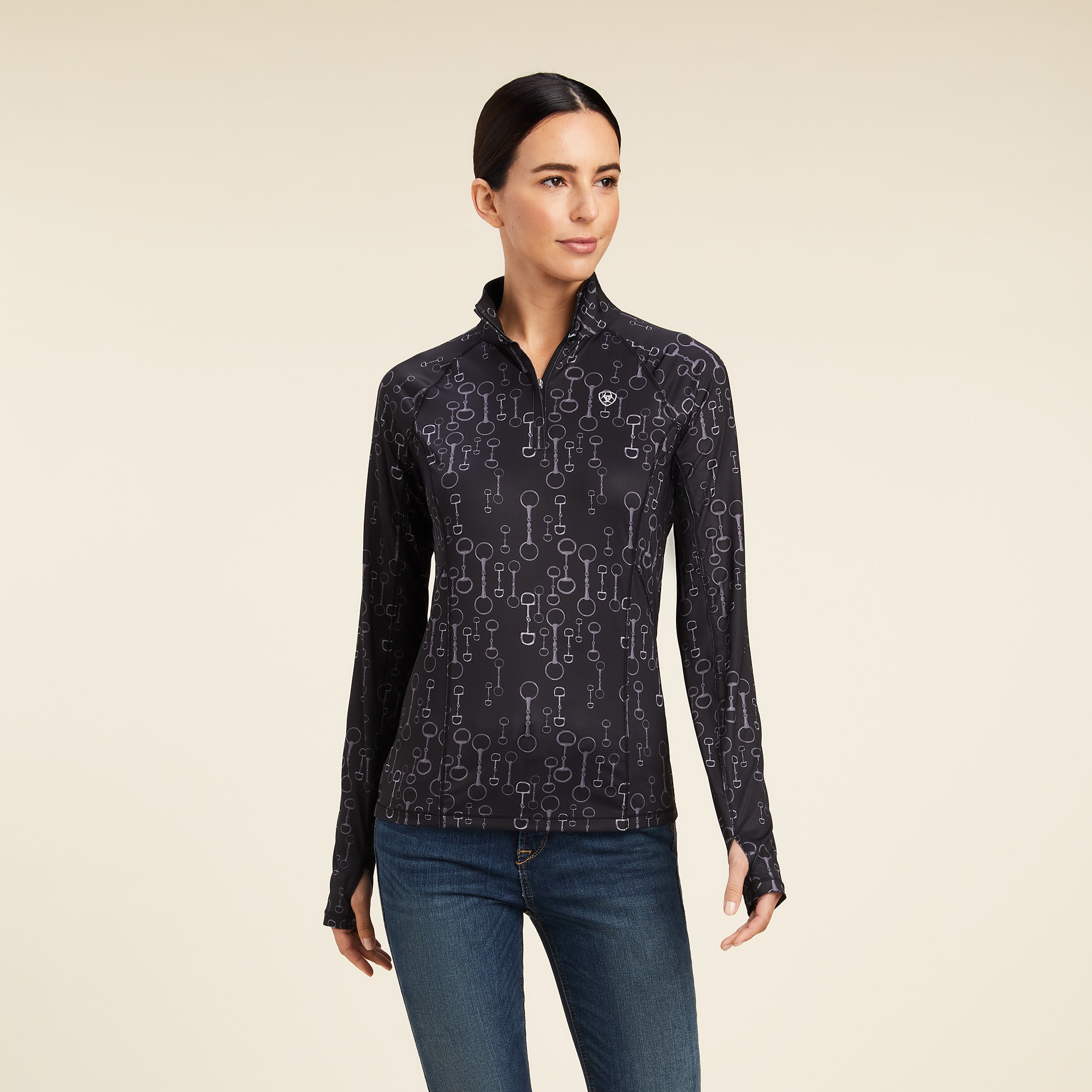 Lowell Functional Sweater- Black Bit Print