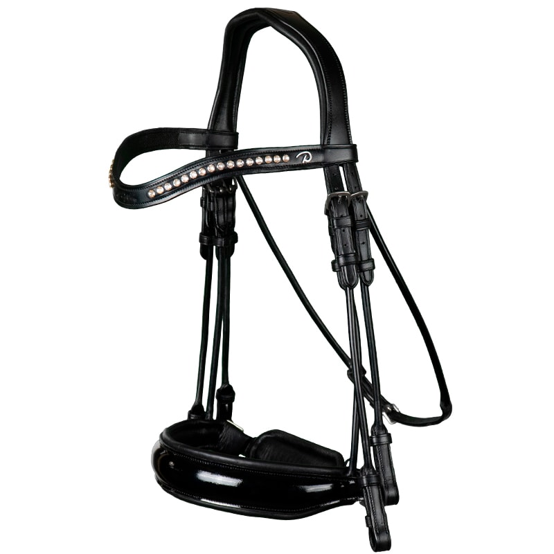 Round Sewn Double Bridle - Black/Laquer