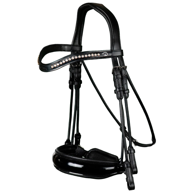 Round Sewn Double Bridle - Black/Lacquer