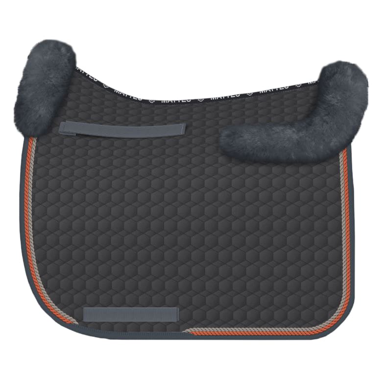 Sheepskin dressage saddle pad - graphite/rust