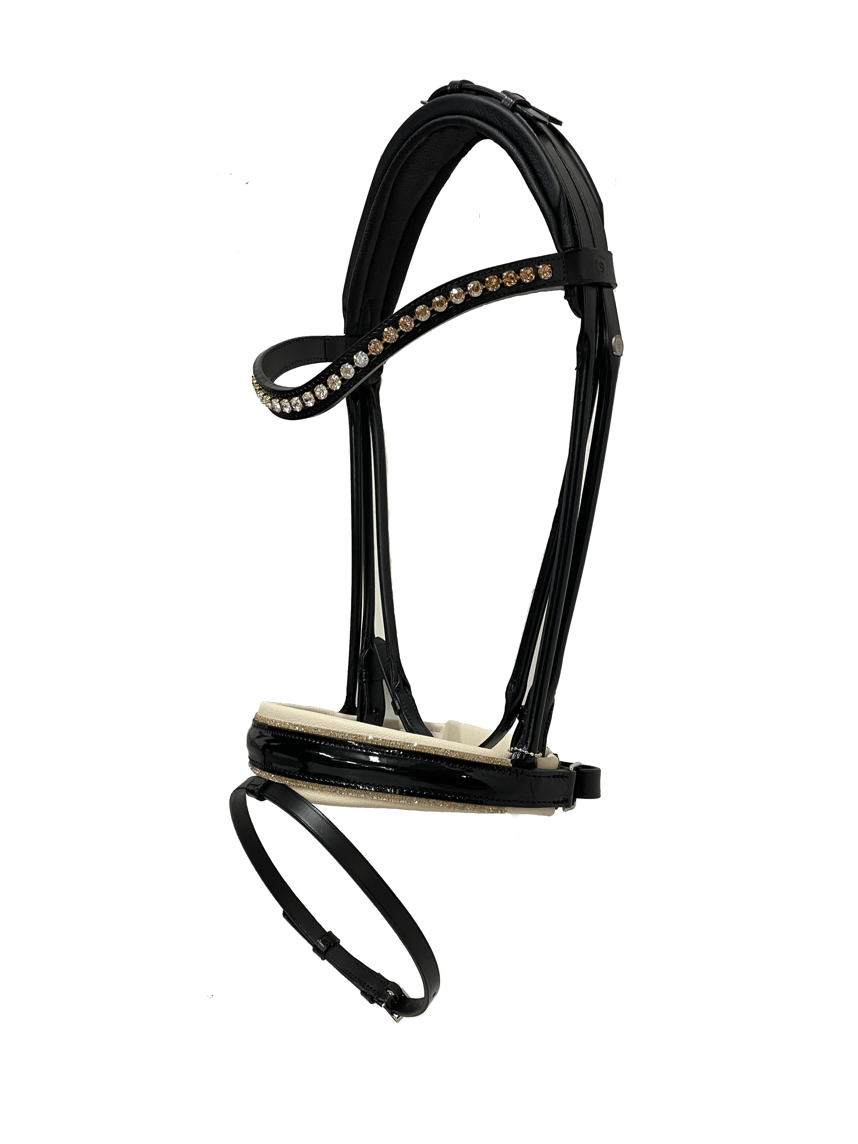 Round sewn bridle OS FG - Black/lt Silk - Topaz Sh