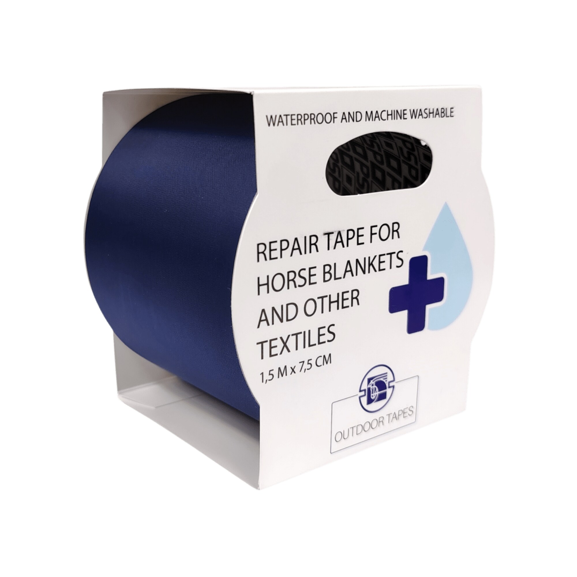 Marinblå lagningstejp för hästtäcken