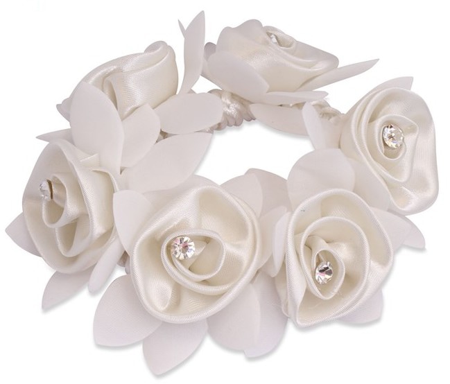 Diamond Rose Scrunchie - White